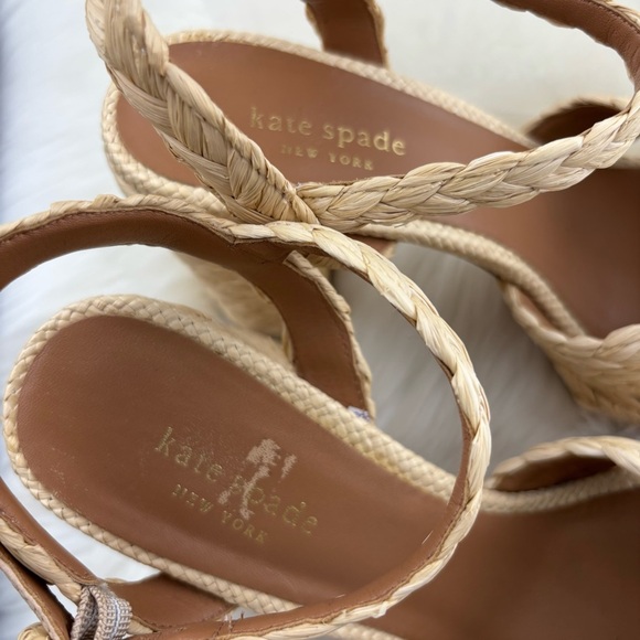 Kate Spade Biege Braided Raffia Espadrilles Woven Sandals - Picture 5 of 14